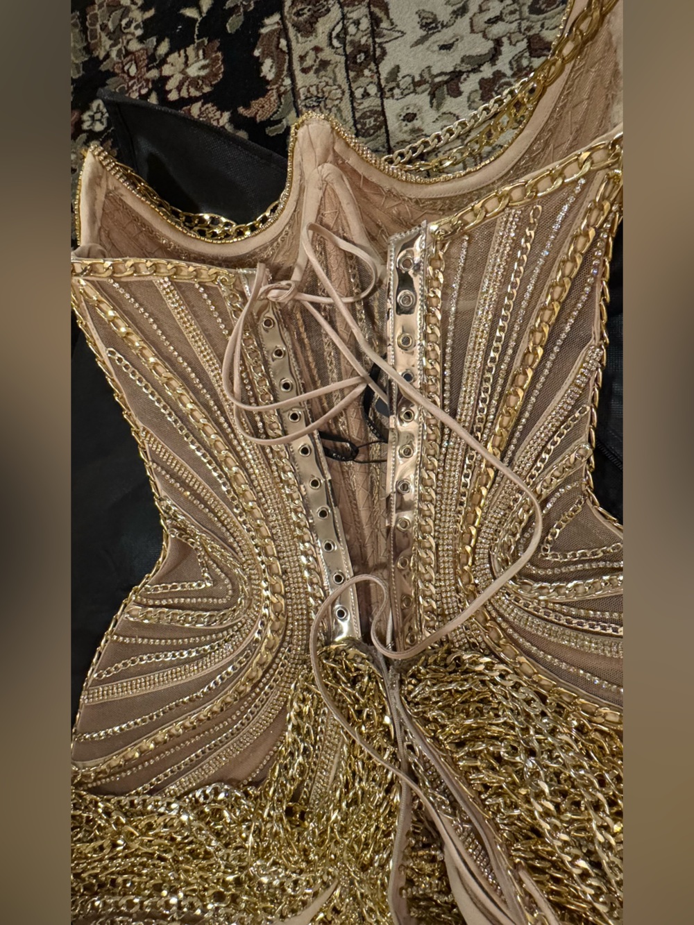 Stunning Designer Silver/Gold Evening Dress M - Picture 8 of 16